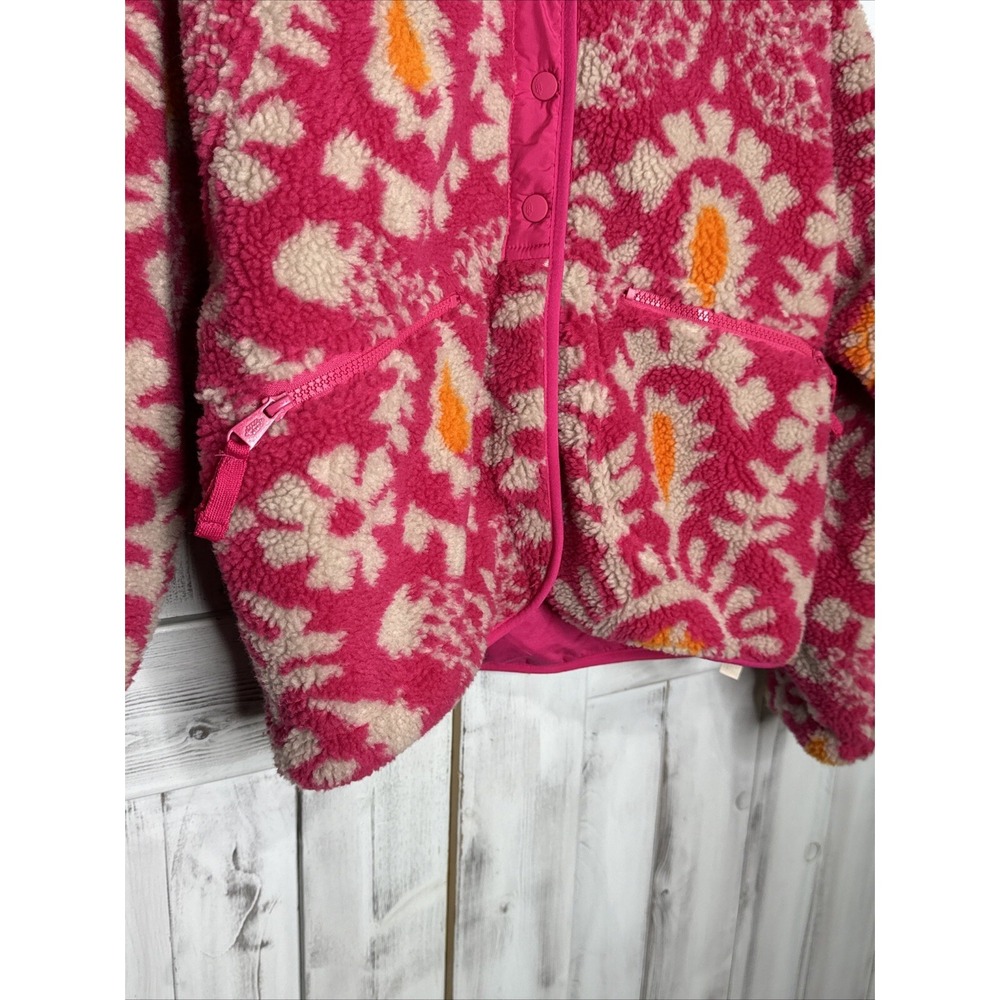 Free People Movement Pink Floral Small Rocky Ridge Fleece Sherpa Jacket Snap Up - Picture 2 of 11